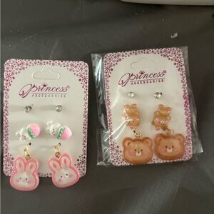 Earrings Set - Pink Bunny and Brown teddy bear